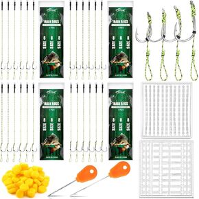78 Pcs Carp Fishing Hair Rigs Kit Includes 24 High Carbon Steel Curved Barbed Carp Hook 50 Fake Corn Lures 2 Line Bait Stopper 2 Needle Carp Fishing Accessories