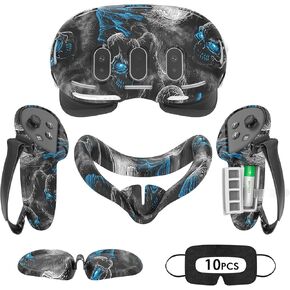 Silicone Cover Set for Meta Quest 3, Upgraded Design Full Protection for Quest 3, 4 in 1 VR Accessories Protective Cover for Oculus Quest 3, Ideal Present for Birthday and Christmas (Blaze Blue)