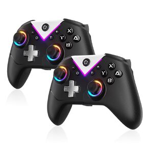 Dinosoo 2 Pack RGB جهاز تحكم مفتاح الكمبيوتر اللاسلكي للتبديل Lite OLED/PC Steam/Android ، وحدة تحكم Bluetooth مع أزرار عصا التحكم/الخلفية في القاعة ، لا يوجد انجراف عصا ، بدون منطقة ميتة ، يشمل محول USB