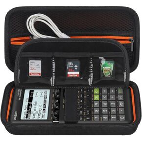 Elonbo Carrying Case for CASIO FX-9750GIII / PRIZM FX-CG50 Color Graphing Calculator, Extra Zipped Pocket Fits Charging Cable, Charger, Manual, Black