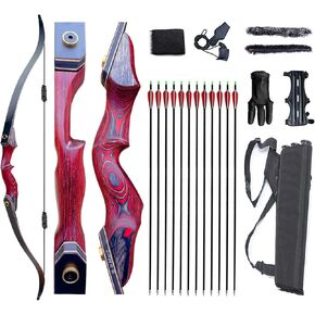 Archery 60" Takedown Hunting Recurve Bow and Arrows Set for Adults & Youth Longbow Kit Competition Survival Targeting Shooting Right HandLaminated Wooden Riser 30lb-60LB