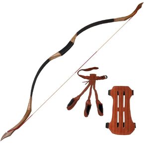 TOPARCHERY Archery 53'' Traditional Recurve Bow Wooden Handmade Mongolian Horsebow Hunting Bow 30-50lbs Longbow for Adult Hunting Practice Arm Guard Finger Tabs Set