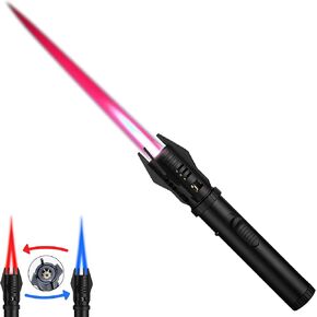 Torch Lighter, Bright Fire Lighter with Safety Lock and Adjustable Red/Blue Flame, Refillable Butane Gas Windproof Jet Flame Cool Lighters, for Candles Campfires BBQ Baking, Camping, Gift