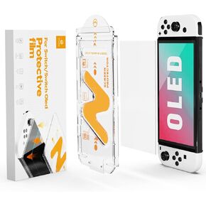 2 Pack Tempered Glass Screen Protector for Nintendo Switch OLED 2021-With Auto Alignment Kit,9H Hardness, Bubble Free,Anti-Scratch