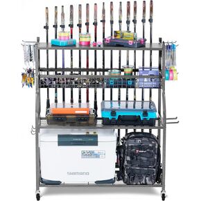 PeBro Fishing Rod Holder, Fishing Pole Holders for Garage, Fishing Rod Holders for Garage, Fishing Pole Holder for Rod Tackle Box Reel Storage, Premium Fishing Gifts for Men, Fishing Gear Organizer