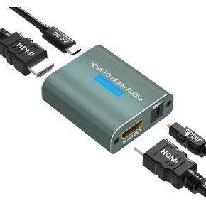 HDMI Audio Extractor,HDMI to HDMI Optical Audio Adapter Support HDCP Digital DTS 5.1 PCM,HDMI Audio Splitter for Fire Stick, Blu-Ray Player