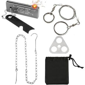 Camping Make Fire and Campfire Tripod Set,Including A Flint A Camping Saw and A Camping Tripod for Cooking