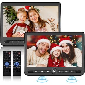 10.5" Dual Portable DVD Player, Arafuna Rechargable Car DVD Player Dual Screen Play A Same or Two Different Movies, Headrest DVD Player for Car with 5-Hour Battery, Support USB/SD, Region Free