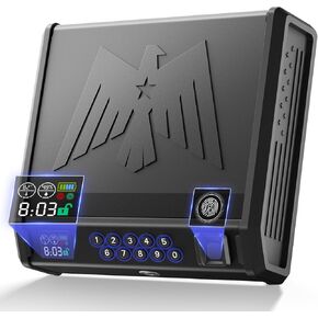 MOJOHAND Gun Safe for Pistols with LCD Display of Temperature Humidity, Fingerprint Quick-Access, Firearm Safety Device with Keys, Smart Handgun Safe for Nightstand, Car, 2 Gun Capacity