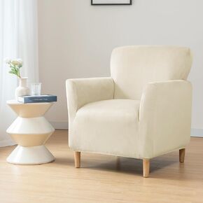 Elehealthy Stretch Chair Covers Banquet Armchair Slipcovers Luxury Velvet Armchair Sofa Covers Chair Slipcover Anti-Slip Furniture Protector for Living Room Friendly for Kids Pets (Beige)