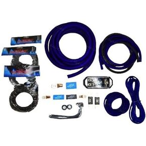 Dual Amp Kit Sky High Car Audio 1/0 إلى Dual 4 Gauge Complete Amp Kit (Blue/Black)