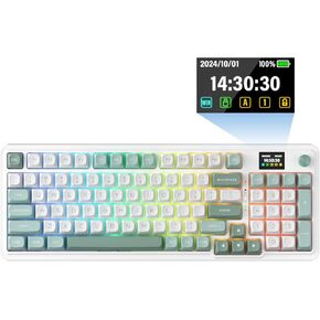 Redragon K719 Wireless Gasket Gaming Keyboard w/Hype Screen & Knob, 95 Keys Mechanical Keyboard, Easy-Control 1.14’’ TFT Info Display, 5-Layer Noise Dampening, Custom Linear Switch, Jade Cloud Color