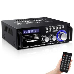 Sunbuck Small Stereo Amplifier, Stereo Receivers for Home Audio, Max 300Wx2 Power Amplifier, Bluetooth Amplifier with USB/SD/RCA/Remote, Home Stereo System Components, Receiver for Speakers, AS-25BU