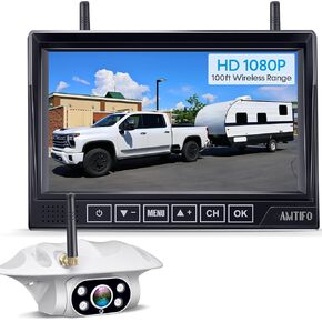 Wireless Backup Camera for RVs, Trucks & Trailers - 1080P HD, 100ft Wireless Range, Night Vision, DIY Installation, Waterproof, 7'' Monitor with 4-Channel, Compatible Furrion, by AMTIFO