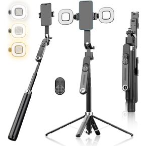 Proformance Master 71" Smart Tracking Selfie Stick & Tripod, Auto Face Tracking 360° Rotation, 2 LED Lights, AI Gesture Control, Auto Tracking Tripod for iPhone & Android, TikTok Ready
