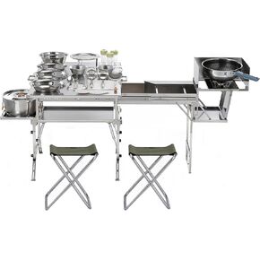 All Tools -in-One Camp Kitchen Box, Portable Outdoor Mobile Kitchen Cart with Cleaning, Chopping, Cooking and Food Preparation for Camping, RVing, Family Gatherings, Birthday Parties