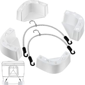 Saillong Cooler Mounting Kit for Boats, Include 4 Corner Pieces & 2 Quick Connect Stretch Straps, White Universal Cooler Tie Down Kit Compatible with Major Brands