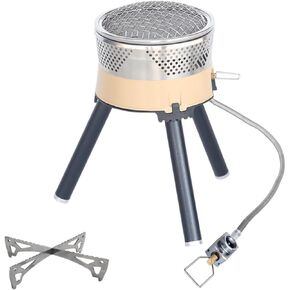 Reactor Windproof Camping Stove System with Stove Holder,Low Temperature,Low Pressure Infrared Combustion,Portable Reactor Collector Cooking System,for Outdoor Camping Adventure (Khaki)
