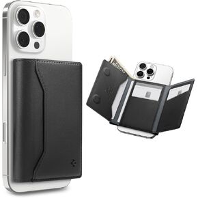 Spigen Valentinus S (MagFit) Magnetic Wallet Card Holder 7-Cards, Cash, Trifold Wallet Stand Designed for MagSafe Compatible with iPhone 16/15/14/13/12 Models - Black