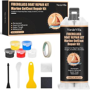 Marine Fiberglass Repair Kit for Boats, Gel Coat Kepair kit for Boats, Epoxy Filler for Repairs Cracks, Scratches, Debris, Holes, Gaps, Suitable for Fiberglass, Acrylic, Porcelain（Color Match)