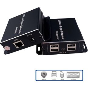 E-SDS USB Extender Over Cat5E/6 up to 196ft, USB2.0 Over Cat6 Cat5E Extender with 4 USB 2.0 Ports, Plug and Play, No Driver Needed Support All Operating System, Two Web Cameras Work Synchronously