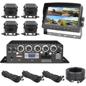 4-CH RV Backup Wired Camera System with with 4x1080P Front&Rear&Side View Camera,7" VGA Monitor,IR Night Vision/IP69K Waterproof,DVR Video Recorder Kit for Truck,Trailer