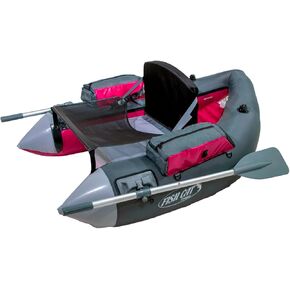 Fish Cat Cruzer 2-Chamber Durable Rowable Vinyl/PVC Boston Valve 250 Lbs Outdoor Water Sports Fishing Float Tube with 2-Piece Oars, Cranberry