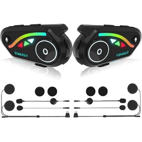 V8 Motorcycle Bluetooth Headset, Helmet Intercom with FM and Music Sharing Noise Cancelling DSP&CVC HiFi Stereo 1000M to 2000M Intercomunicador Moto (Dual Pack, 2X)