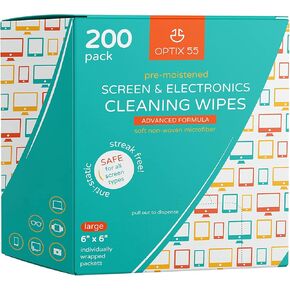 Screen & Electronic Cleaning Wipes | Pre-Moistened Individual Wrapped (6" x 6") TV Screen Cleaner, Computer Monitor, Laptop, Lens Wipes (200 Pack)