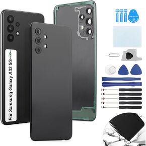 Cover for Samsung Galaxy A32 5G Back Cover Replacement for Samsung A32 5G A326U A326B Black Glass Replacement A32 5G Battery Cover Housing Door Accessories Parts(Black)