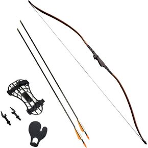 SAS 30-35lbs 22-29" Robinhood Long Bow for Adult/Youth with Armguard, Finger Tab, Arrow Rest and 2 x Arrows