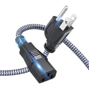 Power Cord, Goalfish 10A 18AWG AC Power Cable 10FT(3m) Nylon Braided 3 Prong Power Cord Replacement Power Cable UL Certified for Computer, TV, Monitor, Printer, PC, Projector, Power Supply