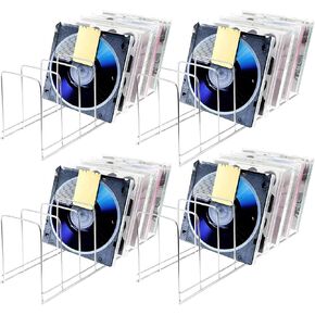 CD Storage Rack Organizer Stand 4 Pack, CD Display Rack Holds up to 96 Standard CD Cases, Compact Disc Holder Display Shelf for CDs, DVDs and Video Games, Stainless Steel Wire Metal CD Case Holder