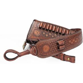 TOURBON Vintage Leather Rifle Cheek Rest Pad with Matched Sling, No Drill/No Mounts Needed, Recoil Pad Shell Holder Hunting Strap