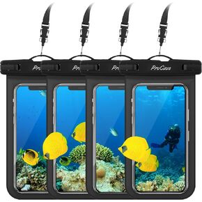 ProCase 4 Pack Waterproof Phone Pouch Dry Bag Underwater Case for iPhone 16 15 14 13 12 11 Pro Plus Max Mini Xs XR X 8 7, Galaxy S23 S22 S21 Ultra Note up to 7" -Black