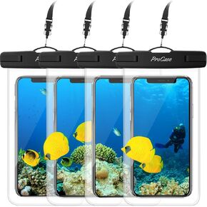 ProCase 4 Pack Waterproof Phone Pouch Dry Bag Underwater Case for iPhone 16 15 14 13 12 11 Pro Plus Max Mini Xs XR X 8 7, Galaxy S23 S22 S21 Ultra Note up to 7" -Clear