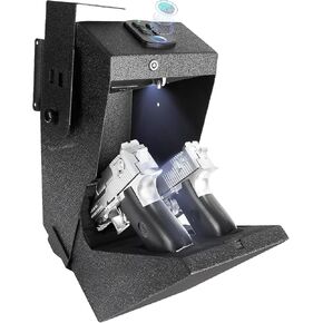 【2 guns capacity】 GUN Safe Biometric Pistol Safe Drop Down Handgun Safe Wall Mounted Double Gun Safe for Handgun with Fingerprint Passcode Key 3 Ways Quick Access Car Gun Safe for Desk,Nightstand