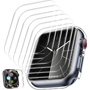 6 Packs for Apple Watch Screen Protector Series 9 8 7 45mm, Flexible TPU Film for iWatch S9 S8 S7, Bubble Free Soft Film, HD Touch Sensitive, Anti-Scratch, with Clear Case
