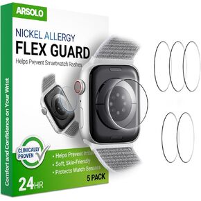 [5 Pack] Flex Guard Nickel Metal Allergy Back Protector for Apple Watch Ultra 2, Prevent Rash, Contact Dermatitis, Soft Film, Sensor Protector, Back Cover for iWatch 49mm