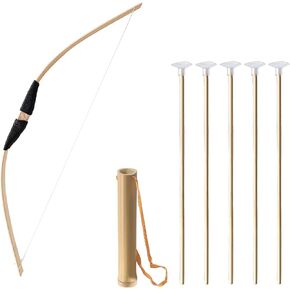 Bow and Arrow Set, Wooden Archery Set, Youth Bow and Arrow Set for 15, Cosplay Costume Prop Bow & Arrow with 1 Bamboo Quivers and 5 Targets