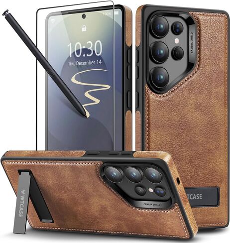 WTCASE Strong Magnetic for Samsung Galaxy S25 Ultra Case Leather,[Compatible with MagSafe], Slim Adjustable Kickstand Phone Case for Samsung S25 Ultra (Brown) in Saudi Arabia
