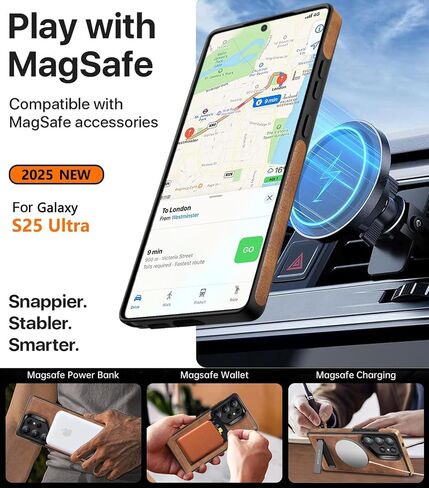 WTCASE Strong Magnetic for Samsung Galaxy S25 Ultra Case Leather,[Compatible with MagSafe], Slim Adjustable Kickstand Phone Case for Samsung S25 Ultra (Brown) in Saudi Arabia