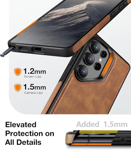 WTCASE Strong Magnetic for Samsung Galaxy S25 Ultra Case Leather,[Compatible with MagSafe], Slim Adjustable Kickstand Phone Case for Samsung S25 Ultra (Brown) in Saudi Arabia