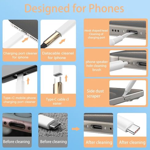 Cell Phone Cleaning Kit,iPhone Cleaning Kit for Charging Port Cleaner Keyboard Cleaning Kit for Airpods/Android/USB C/Earbuds/Laptop/iPad Screen with Stylus Pen,SIM Tool, Black, with Putty&Cloth in Kuwait