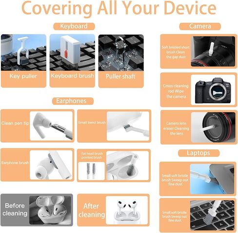 Cell Phone Cleaning Kit,iPhone Cleaning Kit for Charging Port Cleaner Keyboard Cleaning Kit for Airpods/Android/USB C/Earbuds/Laptop/iPad Screen with Stylus Pen,SIM Tool, Black, with Putty&Cloth in Kuwait