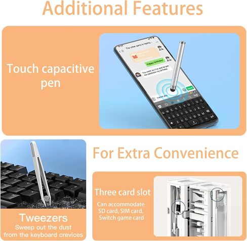 Cell Phone Cleaning Kit,iPhone Cleaning Kit for Charging Port Cleaner Keyboard Cleaning Kit for Airpods/Android/USB C/Earbuds/Laptop/iPad Screen with Stylus Pen,SIM Tool, Black, with Putty&Cloth in Kuwait