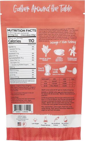 كلاسيك Hotcakes Crepe Mix بواسطة Table American Table ، مصنوع من دقيق القمح العضوي الأمريكي والفانيليا النقي ، على الطراز الفرنسي ، غير المعدلة وراثيًا ، السكر المنخفض ، بدون مواد حافظة ، إعداد سريع ، يصنع 24 كريبًا (14 أوقية ، حزمة من 1) in Saudi Arabia