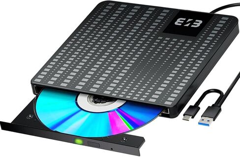 ENB External DVD CD Drive USB 3.0 Type C Portable DVD CD-ROM +/-RW Player Burner Reader Writer Rewriter Adapter for Laptop Desktop PC Windows 11 10 8.1 7 Mac Linux in Saudi Arabia