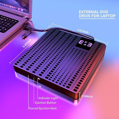 ENB External DVD CD Drive USB 3.0 Type C Portable DVD CD-ROM +/-RW Player Burner Reader Writer Rewriter Adapter for Laptop Desktop PC Windows 11 10 8.1 7 Mac Linux in Saudi Arabia