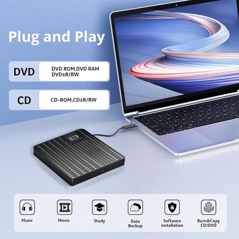 ENB External DVD CD Drive USB 3.0 Type C Portable DVD CD-ROM +/-RW Player Burner Reader Writer Rewriter Adapter for Laptop Desktop PC Windows 11 10 8.1 7 Mac Linux in Saudi Arabia